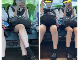 仲良し真面目系2名の制服美女のエロ過ぎる対面ミニスカ生脚507