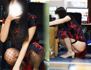 スリットから覗く美人の美脚 チャイナ服パンチラインハロウィン!