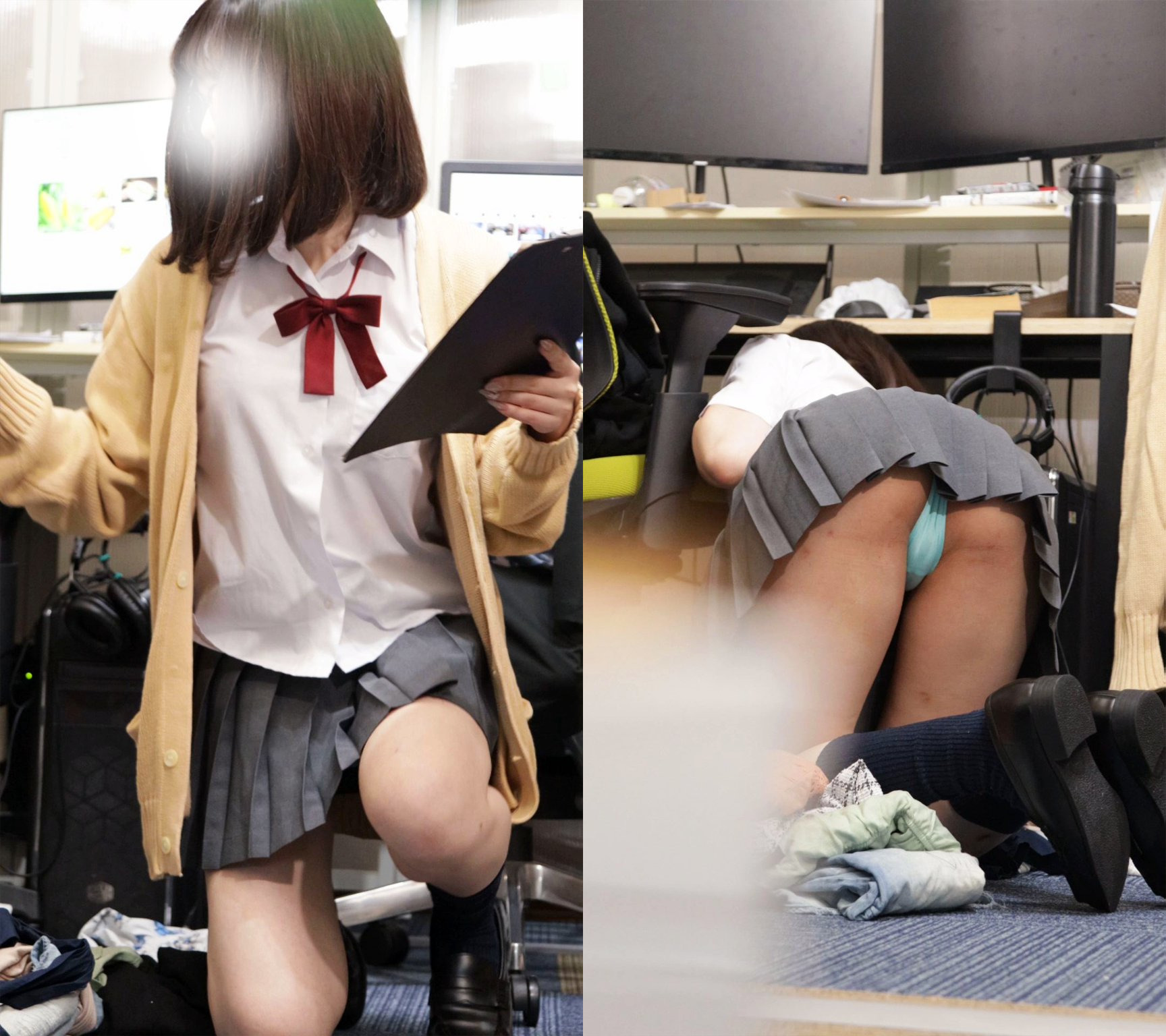 有名私立出ててもパンティは隠さないんですねぇ・・・知的清純空色パンティ