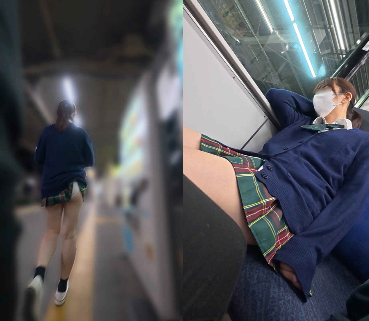 【ポニテミニスカ高身長Ｋ】ホームから電車内まで…